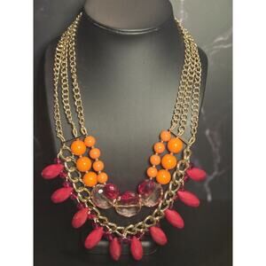 Talbots Statement Necklace | Orange & Fuchsia Beads | Chunky Bold Jewelry NWT